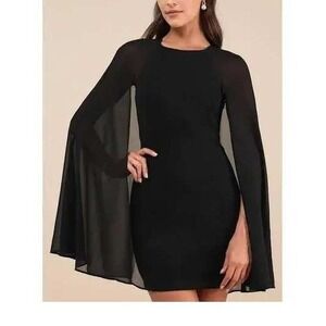 Lulus Black Sheer Sleeve Mini Dress Size L Party Cocktail